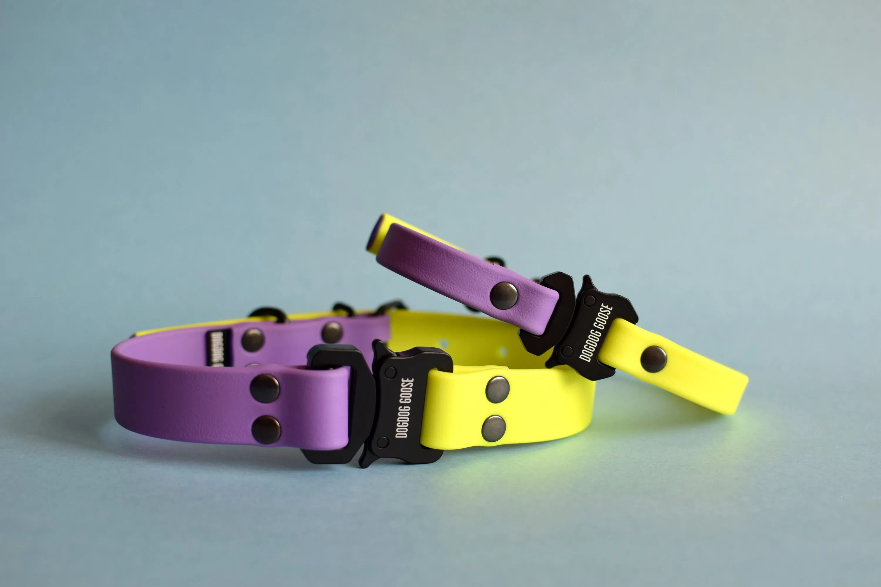 PREMADE COLLECTION - Amethyst & Neon Yellow with Black Biothane Dog Collar