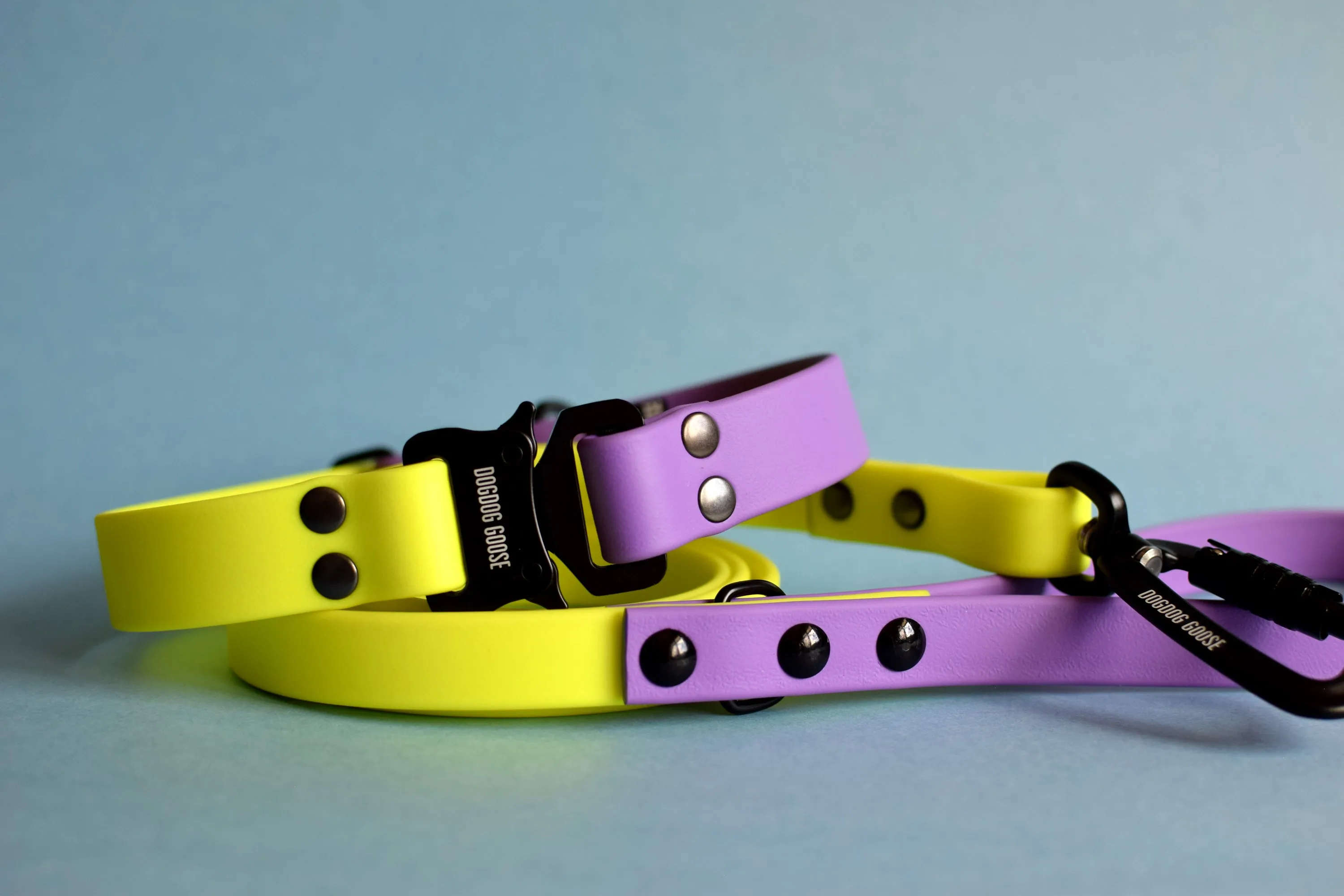 PREMADE COLLECTION - Amethyst & Neon Yellow with Black Biothane Dog Collar