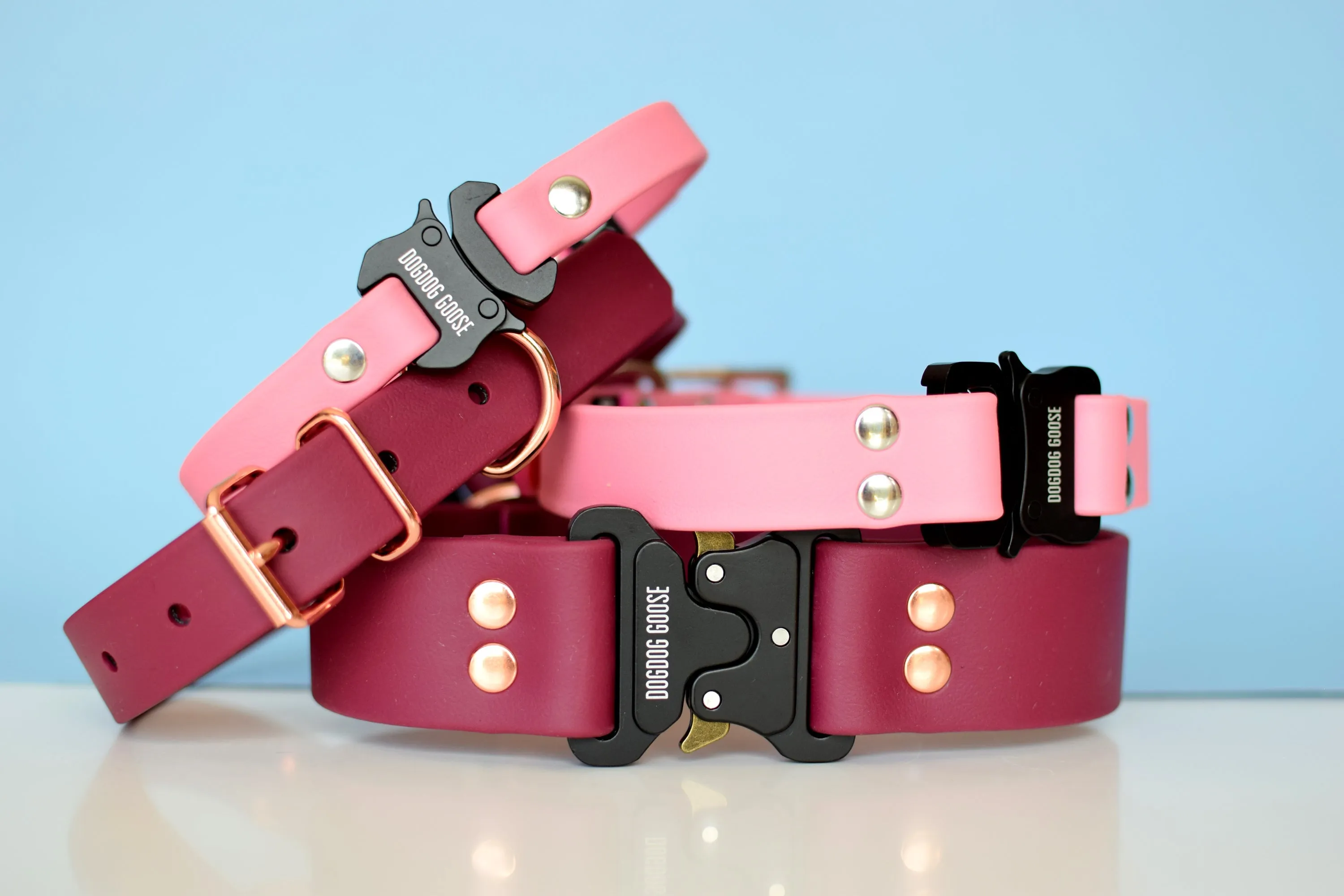 PREMADE COLLECTION - Burgundy Wine & Rose Gold Biothane Dog Collar