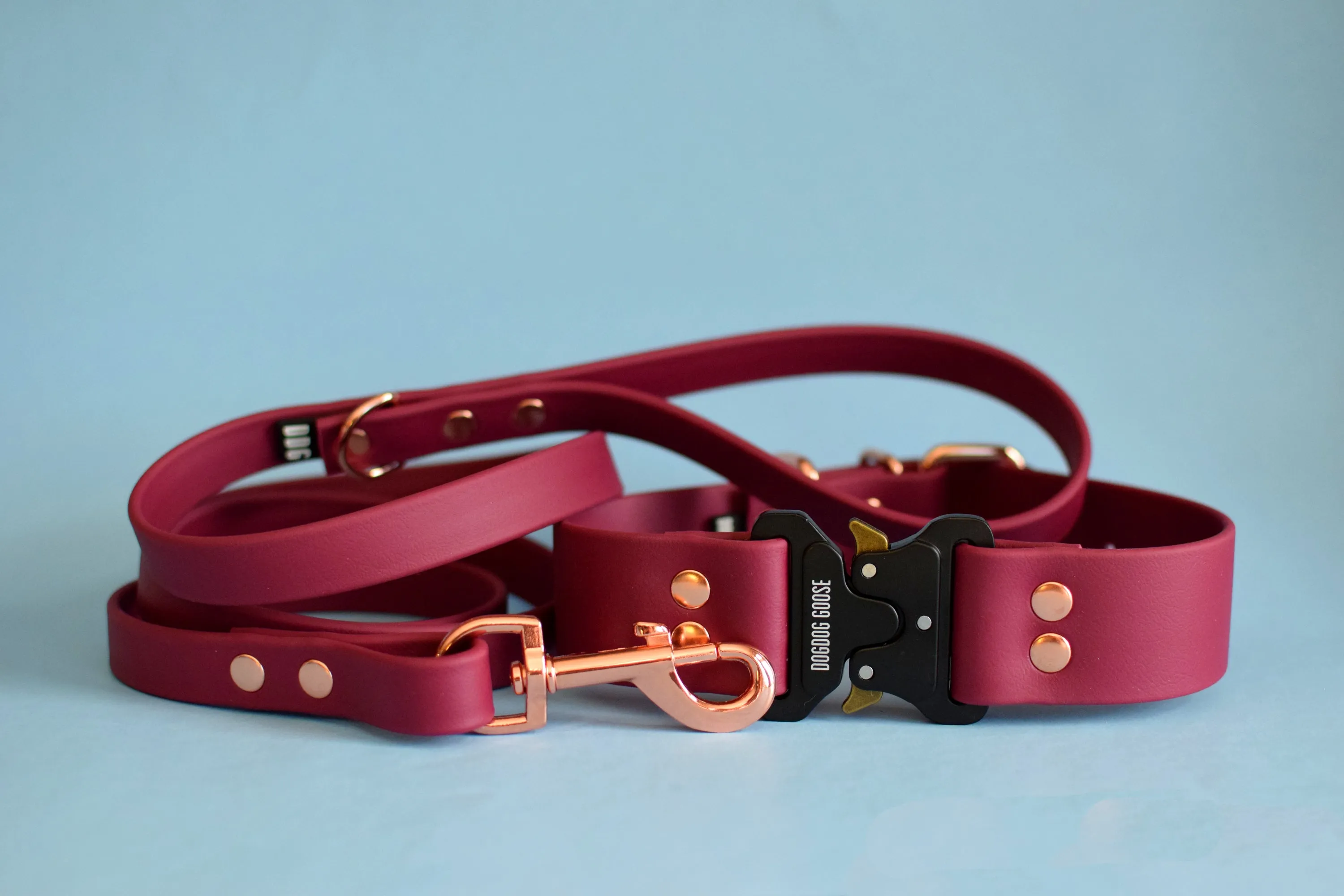 PREMADE COLLECTION - Burgundy Wine & Rose Gold Biothane Dog Collar