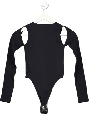 PrettyLittleThing Black Rib Cut Out Long Sleeve Bodysuit XS