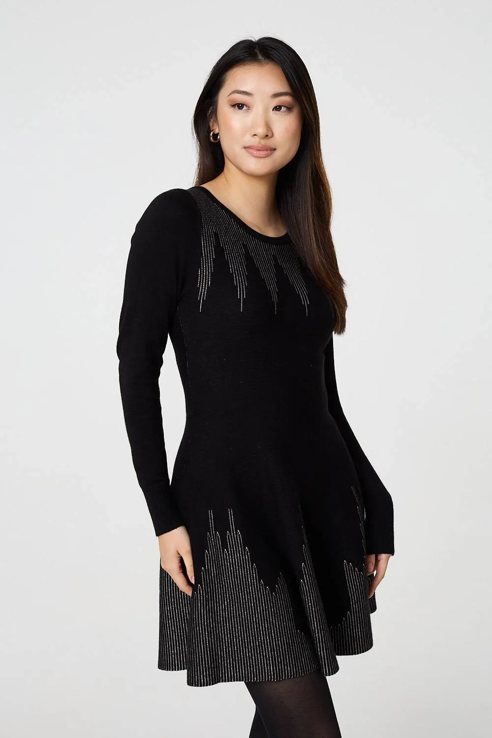 Printed Knit Dress With Removable Rollneck