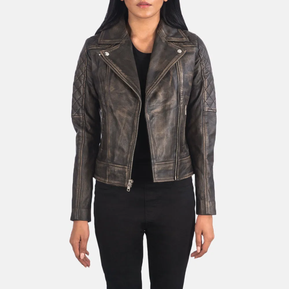 Quilted Distressed Brown Biker Jacket