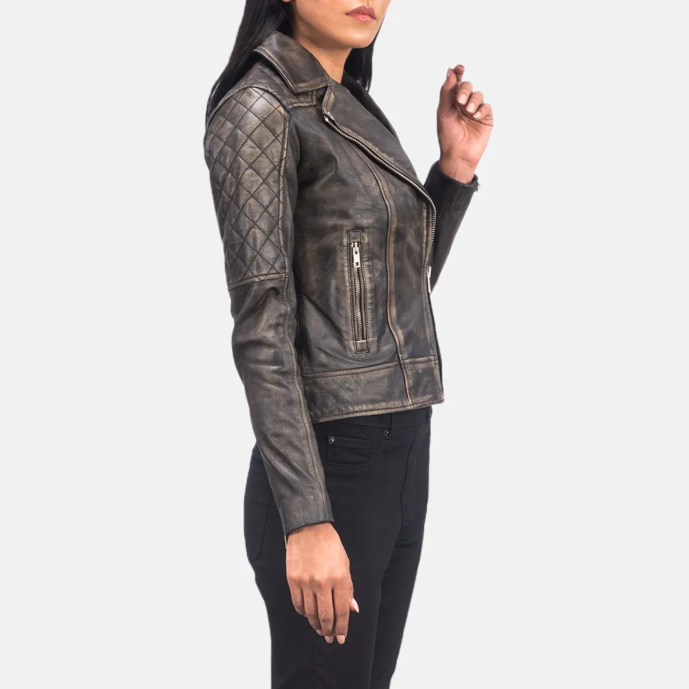 Quilted Distressed Brown Biker Jacket