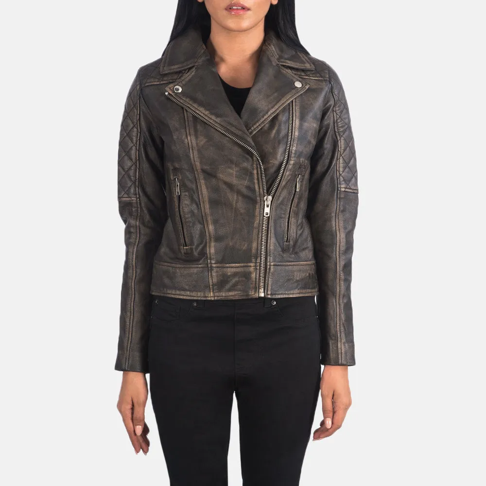 Quilted Distressed Brown Biker Jacket