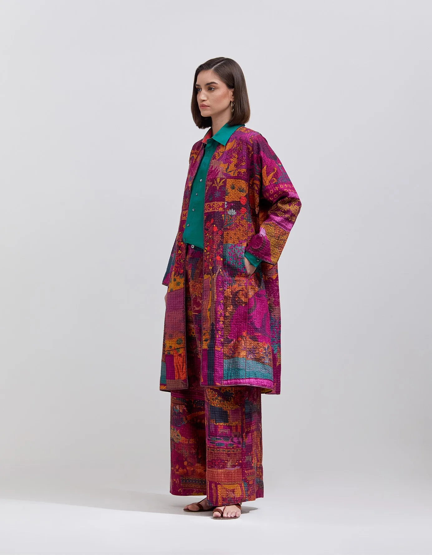 Quilted Jacket Purple Panchatantra Silk Check Dhagai