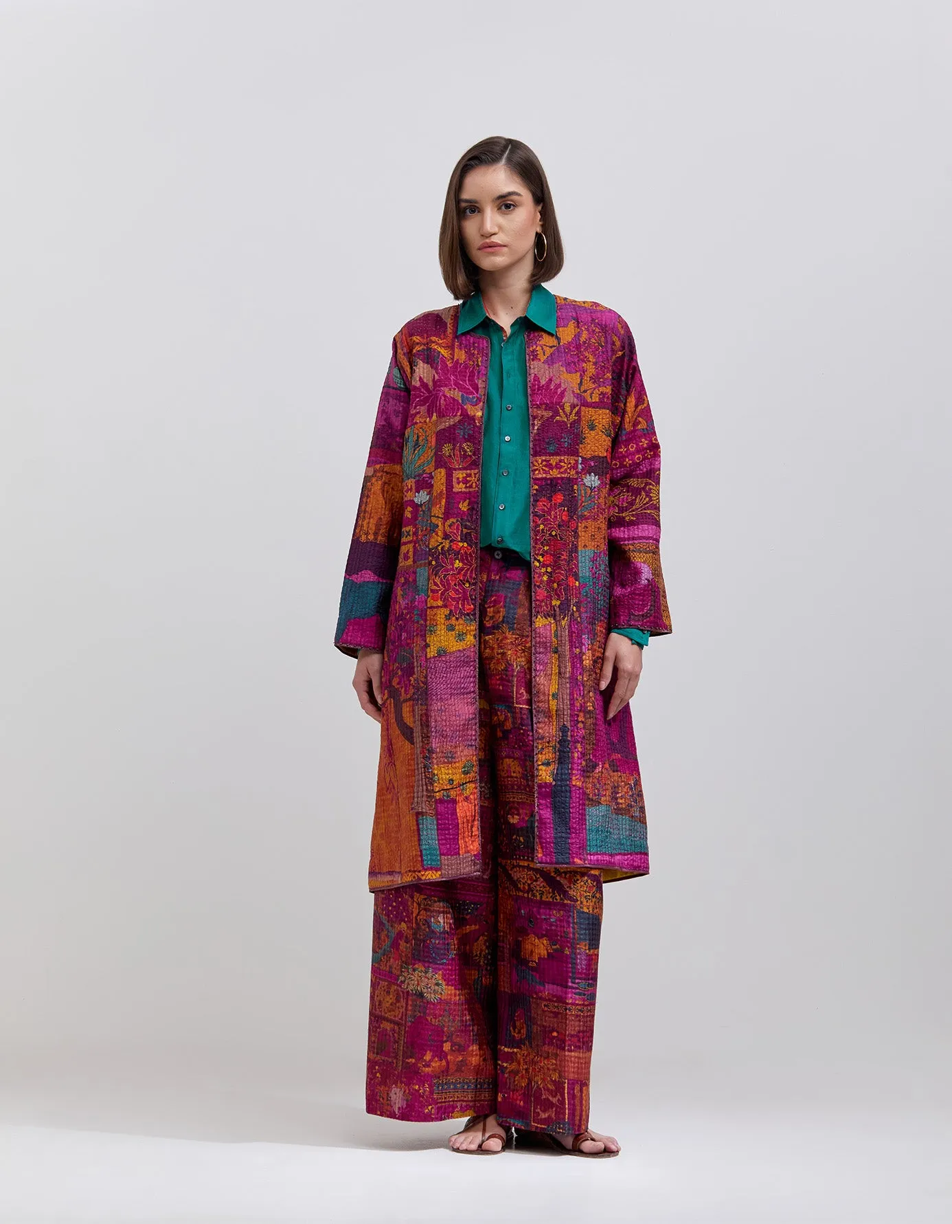 Quilted Jacket Purple Panchatantra Silk Check Dhagai