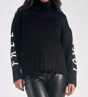 "free Love" Chunky Turtleneck Sweater In Black