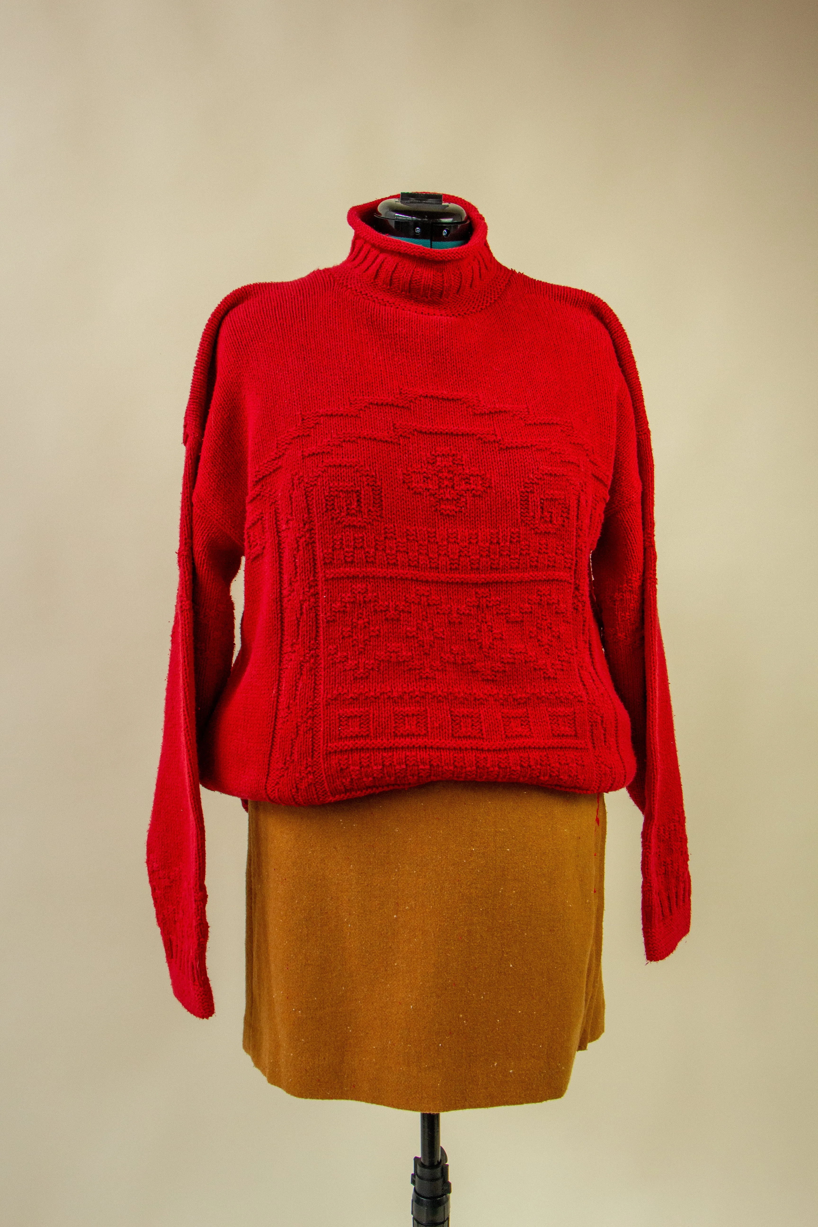 Red Cable Knit Long Sweater/Dress