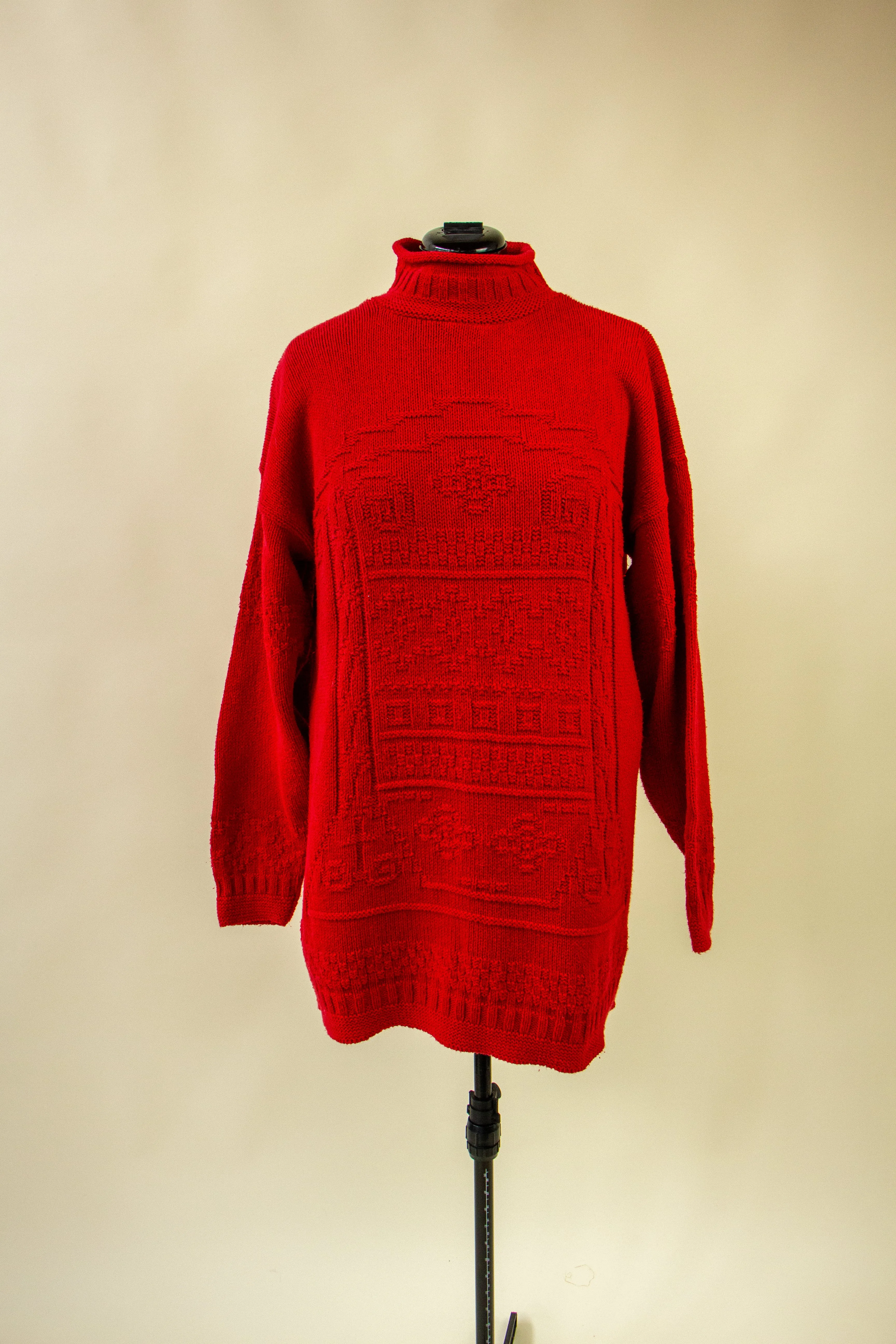 Red Cable Knit Long Sweater/Dress