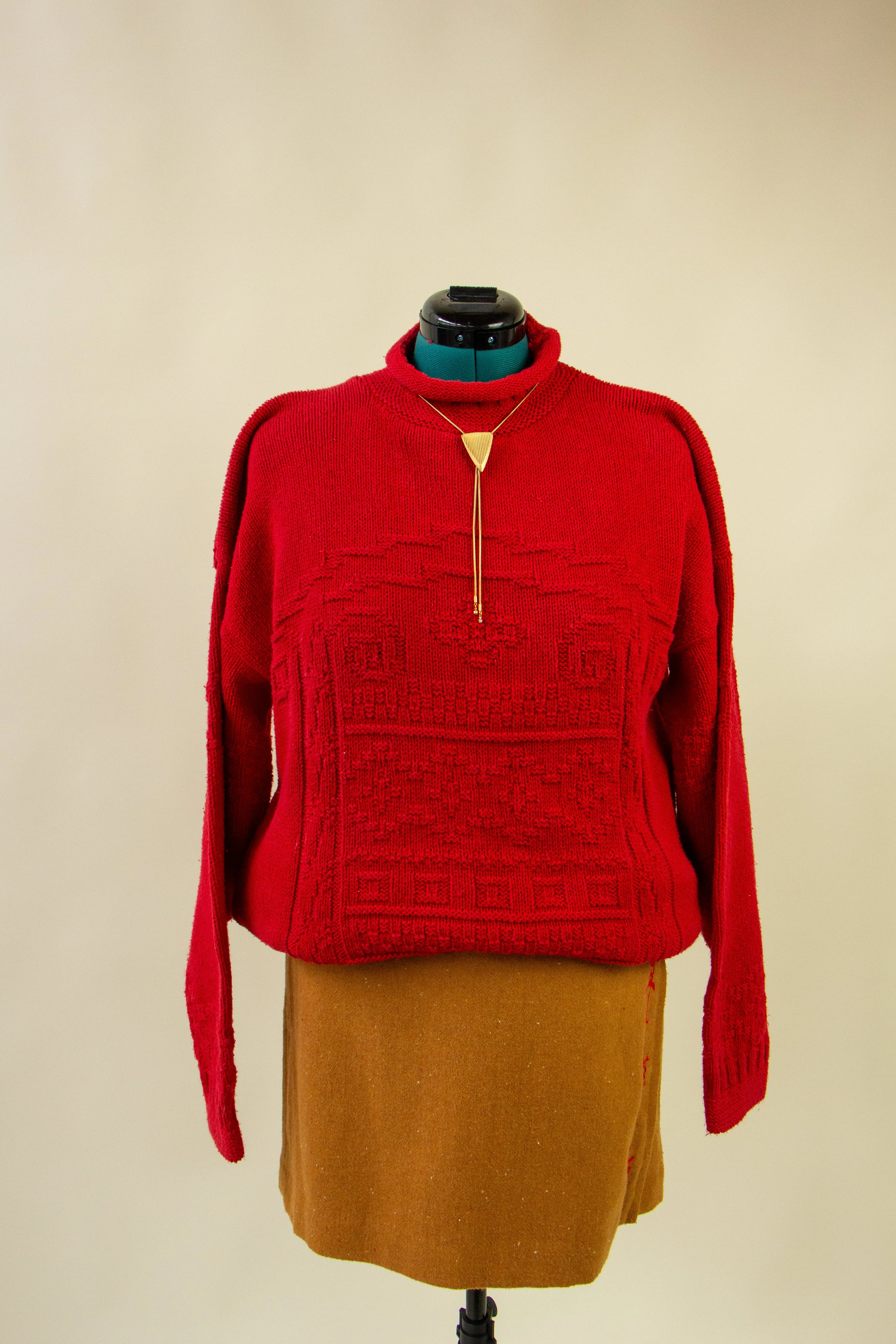 Red Cable Knit Long Sweater/Dress