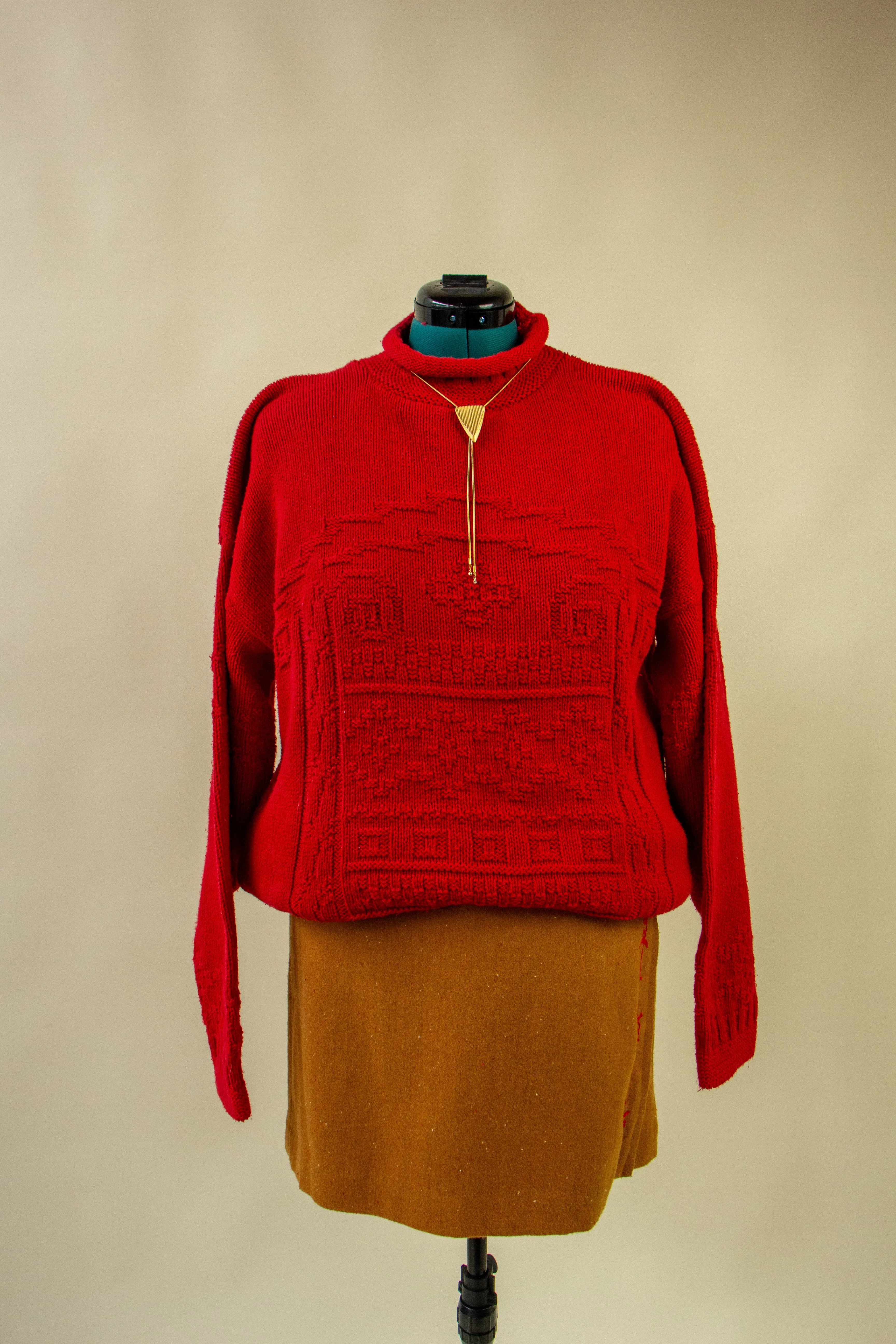 Red Cable Knit Long Sweater/Dress