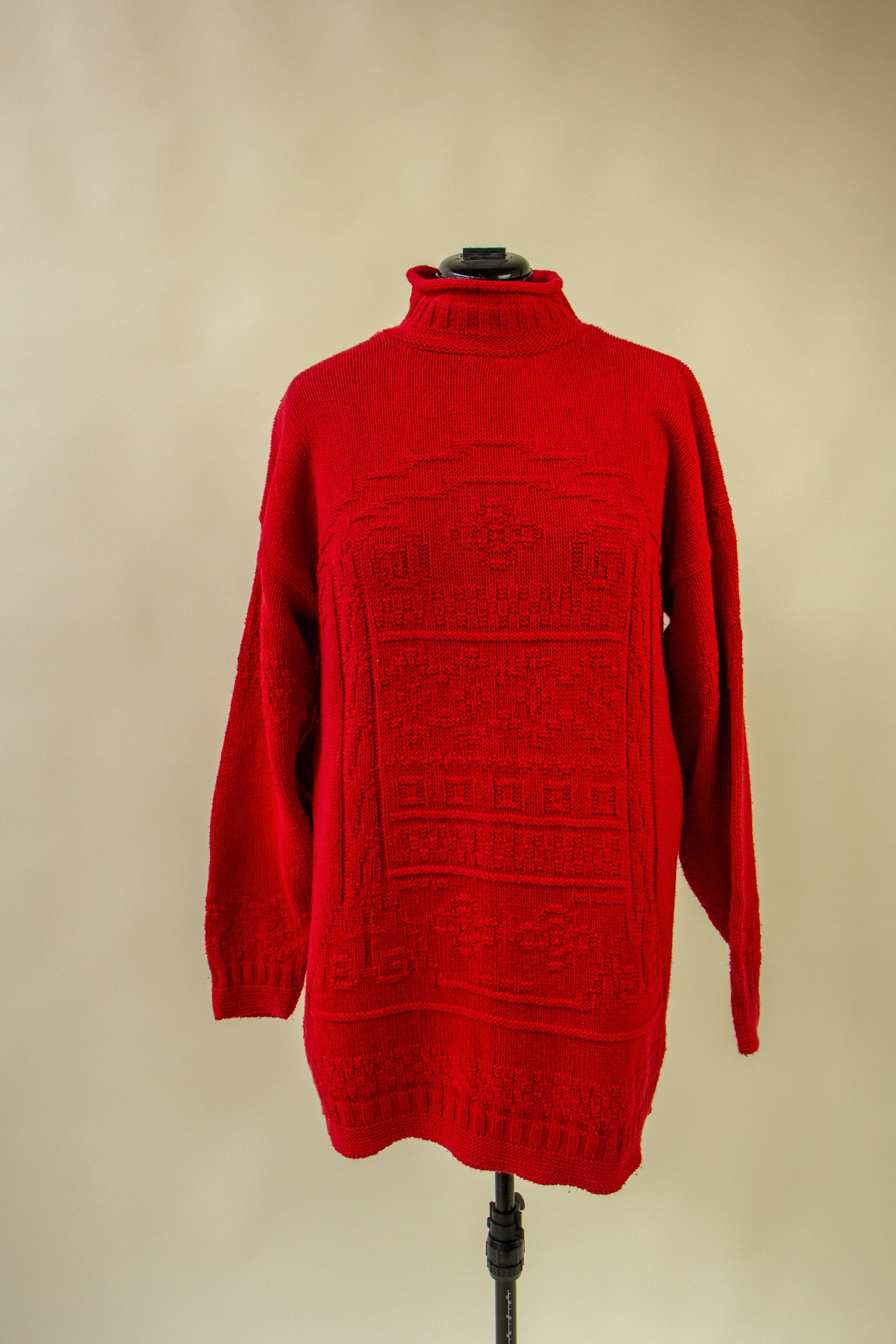 Red Cable Knit Long Sweater/Dress