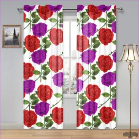 Red Rose Purp Gauze Curtain 28"x84" (Two Pieces)