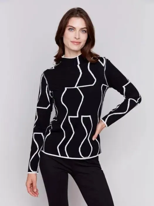 Reversible Jacquard Mock Neck Sweater