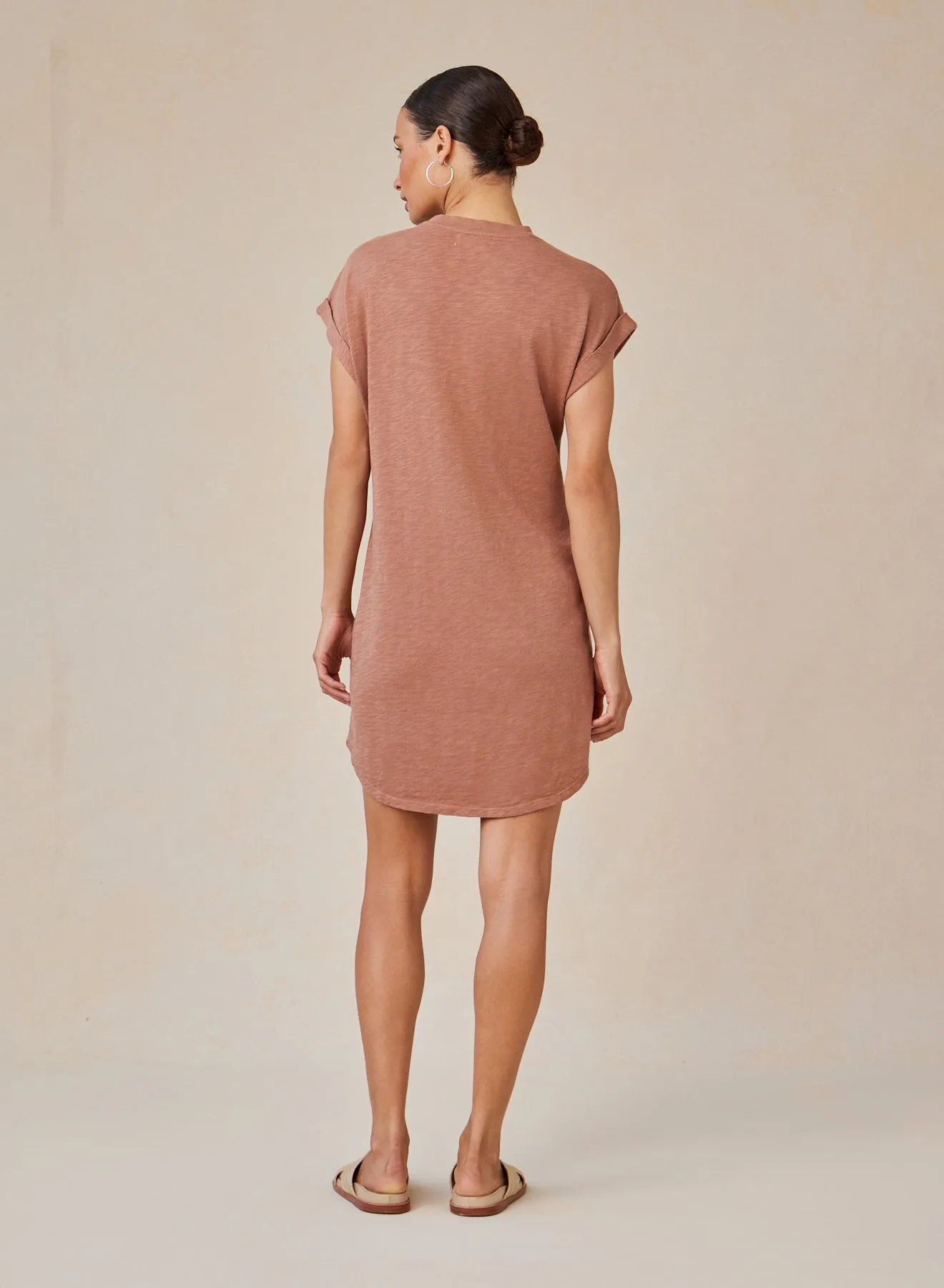 Roll Sleeve T-Shirt Dress - Terracotta Brown