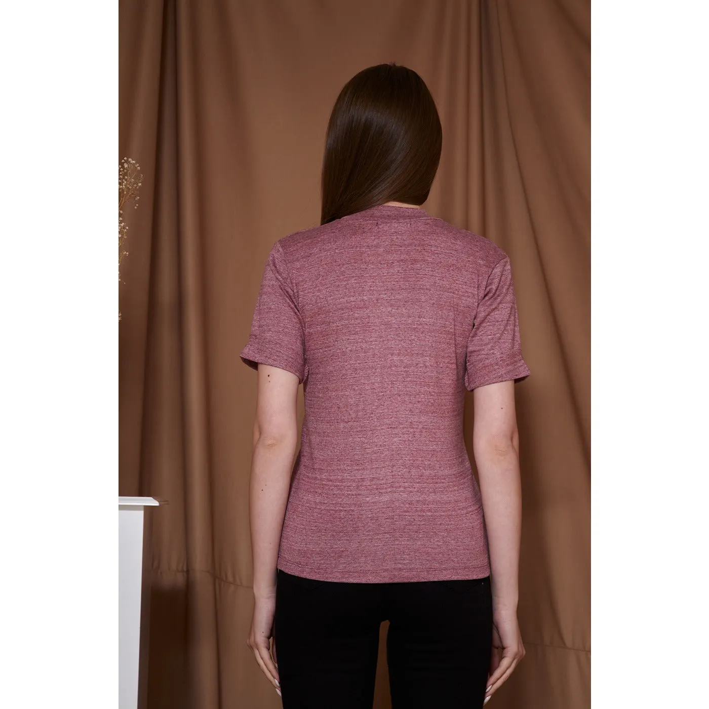 Rose Melange Mock Neck Half Sleeves