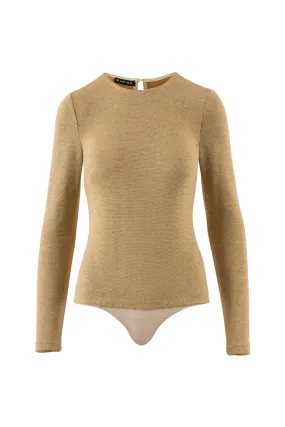 ROTHECA GOLDEN LONG SLEEVE SLIGHTLY GLITTERING VISCOSE-BLEND BODYSUIT