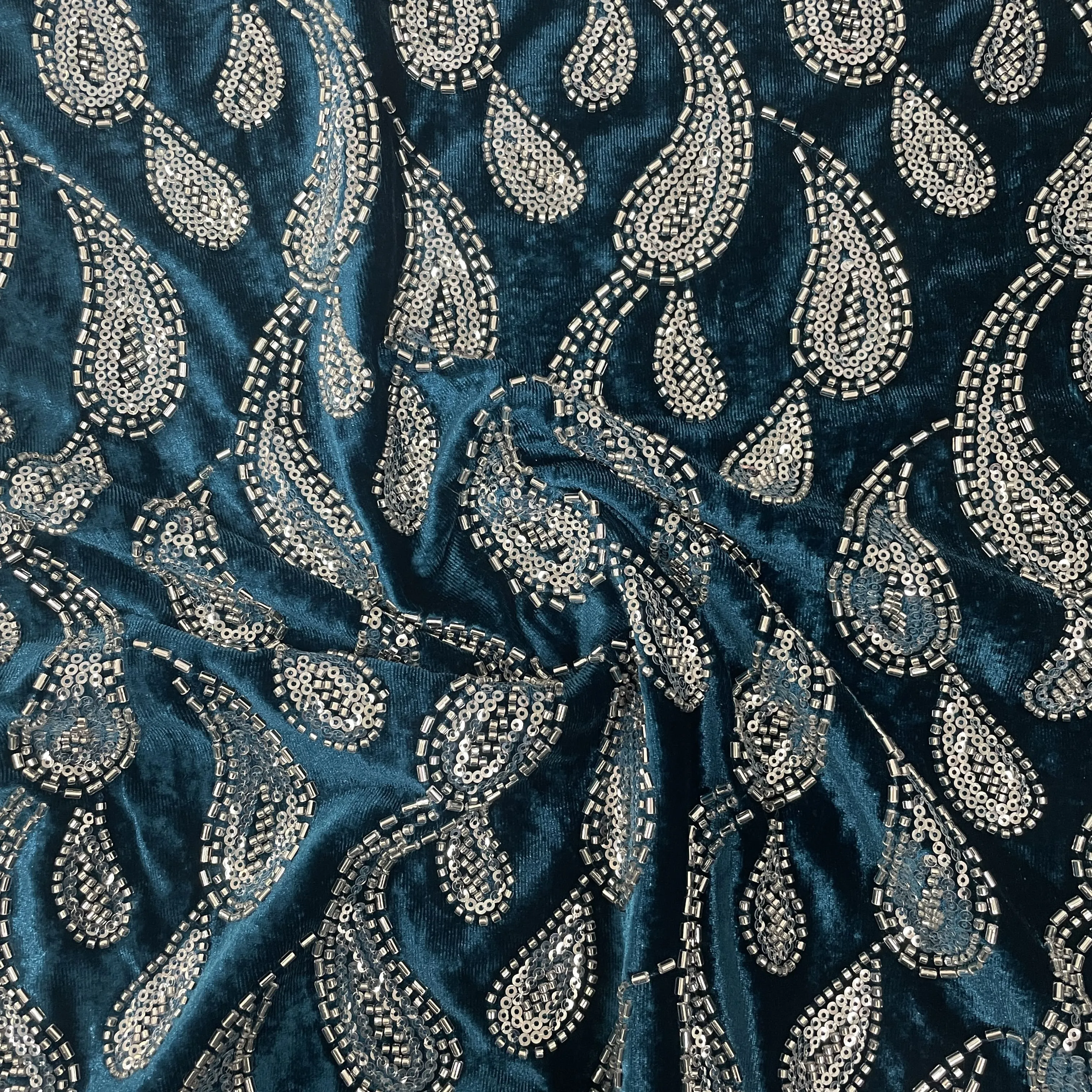 Royal Blue Paisley Velvet Fabric 19350