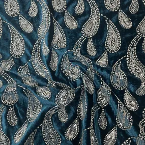 Royal Blue Paisley Velvet Fabric 19350