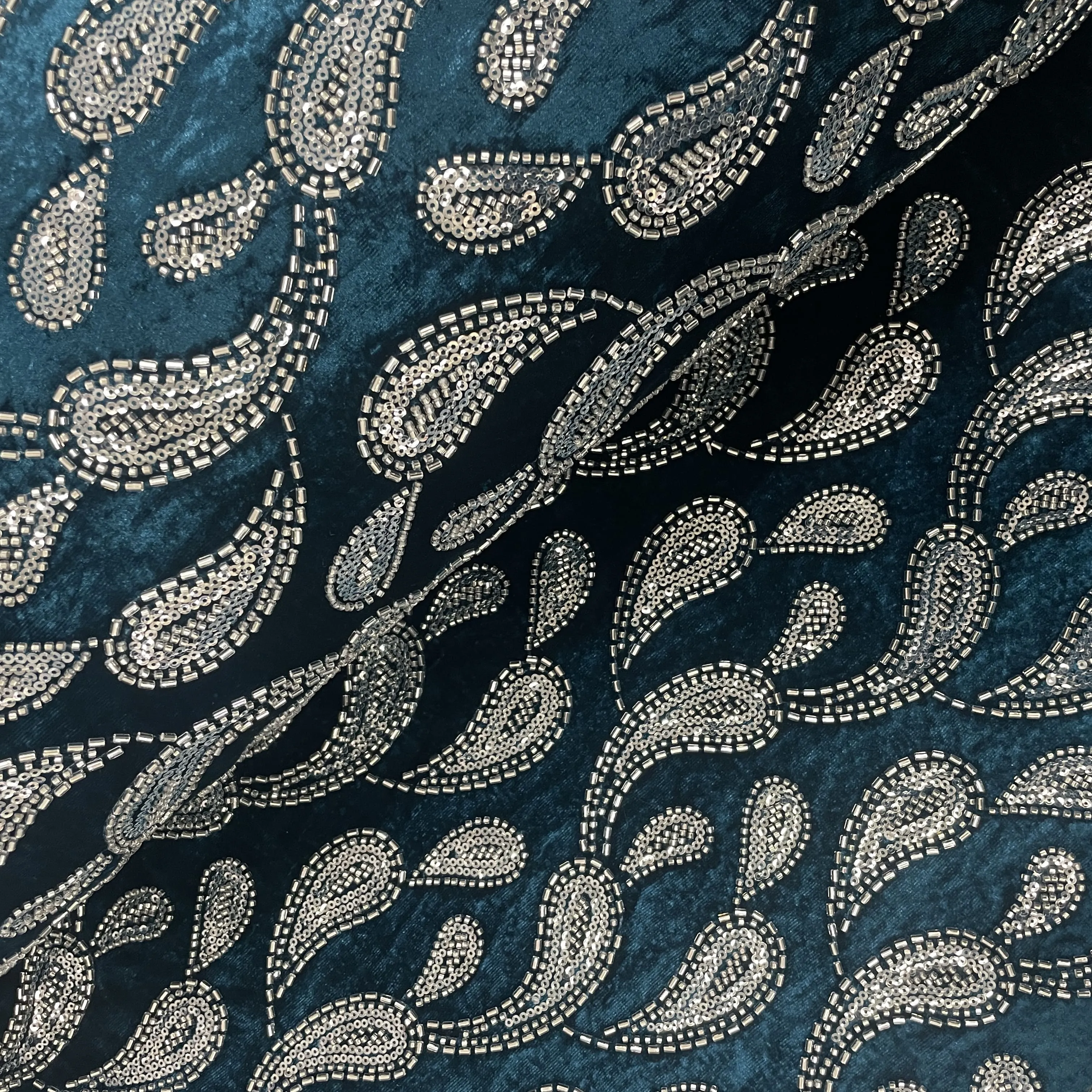 Royal Blue Paisley Velvet Fabric 19350