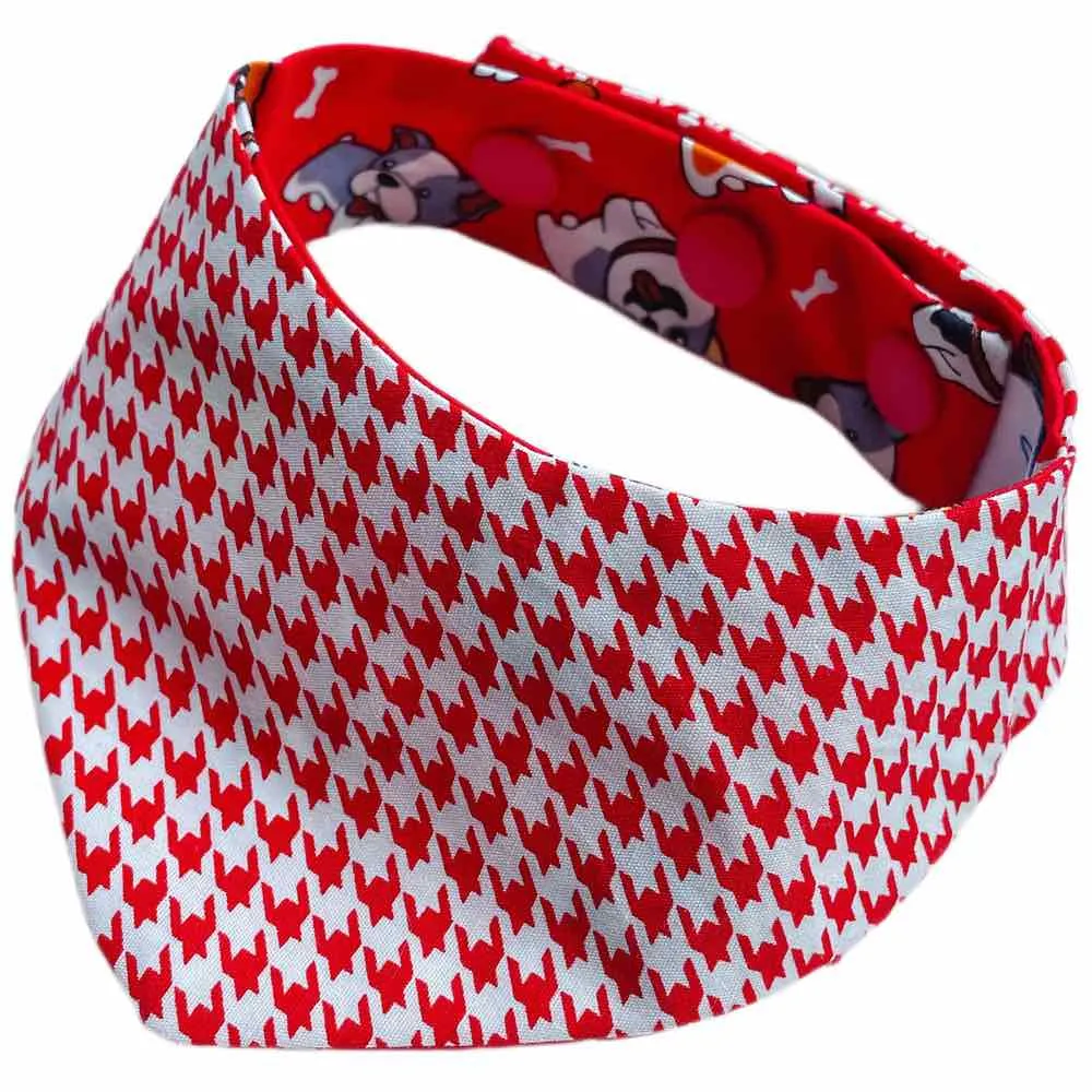 RuffCo Handcrafted Reversible Bandana For Cats & Dogs (Red Puppies)