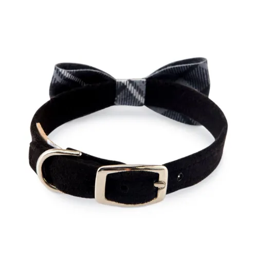 Scotty Bow Tie Collar — Black   Charcoal Plaid