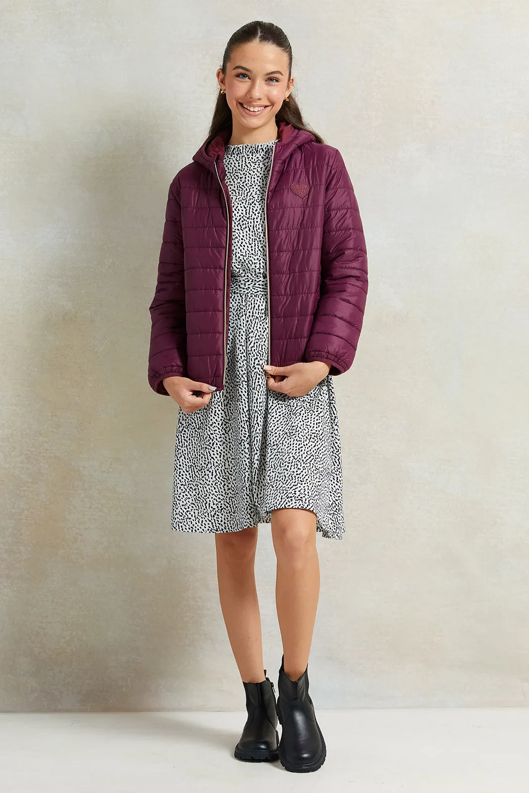 Senior Girls Burgundy Padded Hooded Jacket