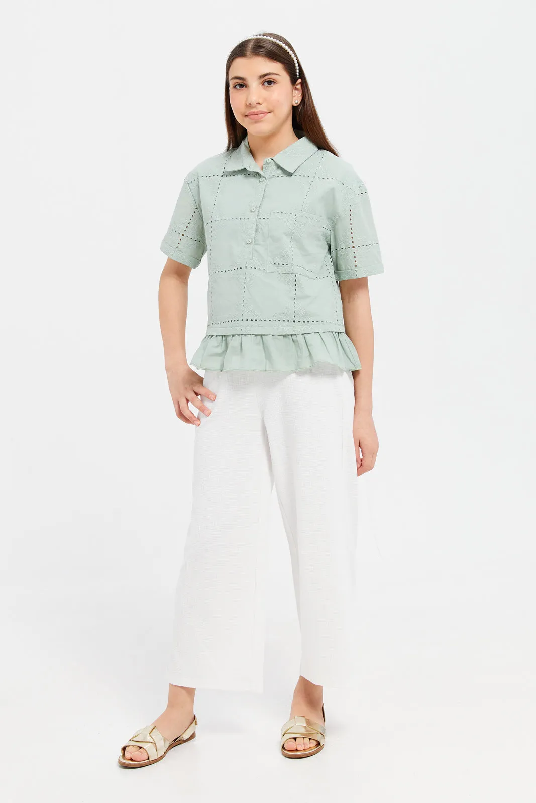 Senior Girls Mint Embroidered Shirt