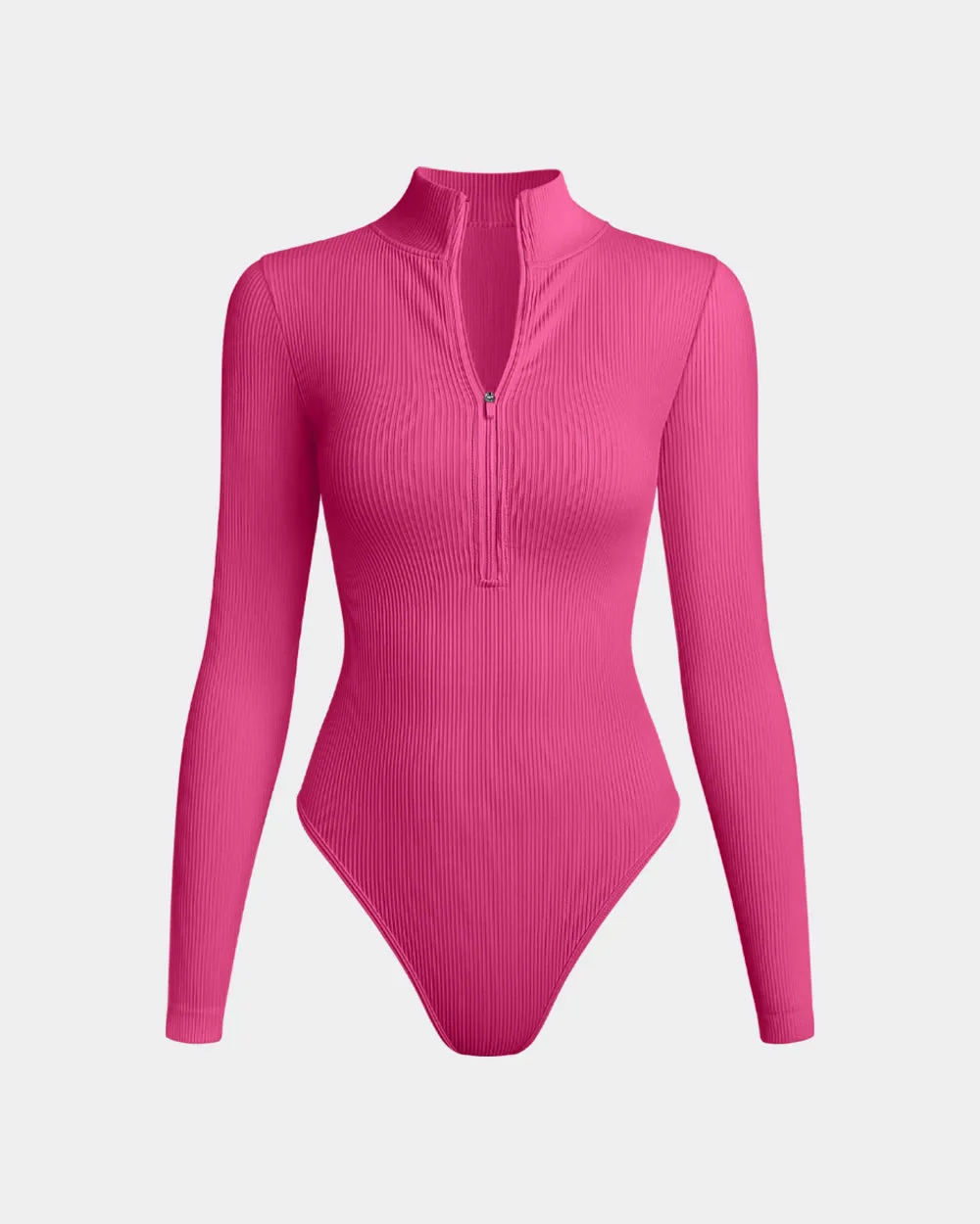 Sexy Ribbed Zip Front Long Sleeve Tops Bodysuits