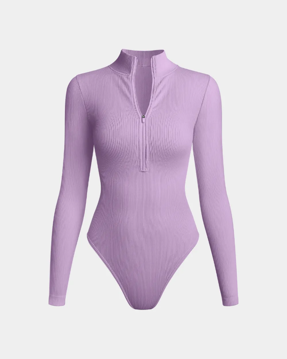 Sexy Ribbed Zip Front Long Sleeve Tops Bodysuits