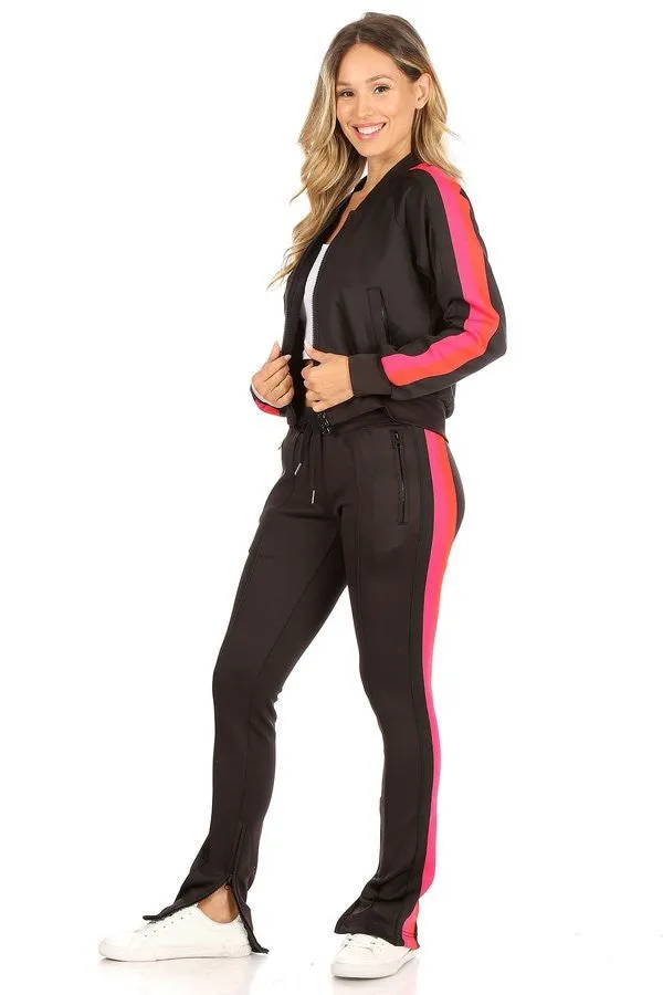 Side Stripe Zipper Jacket With Joggers