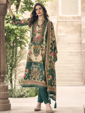 Silk Velvet Green Unstitched Winter Pakistani Style Suits