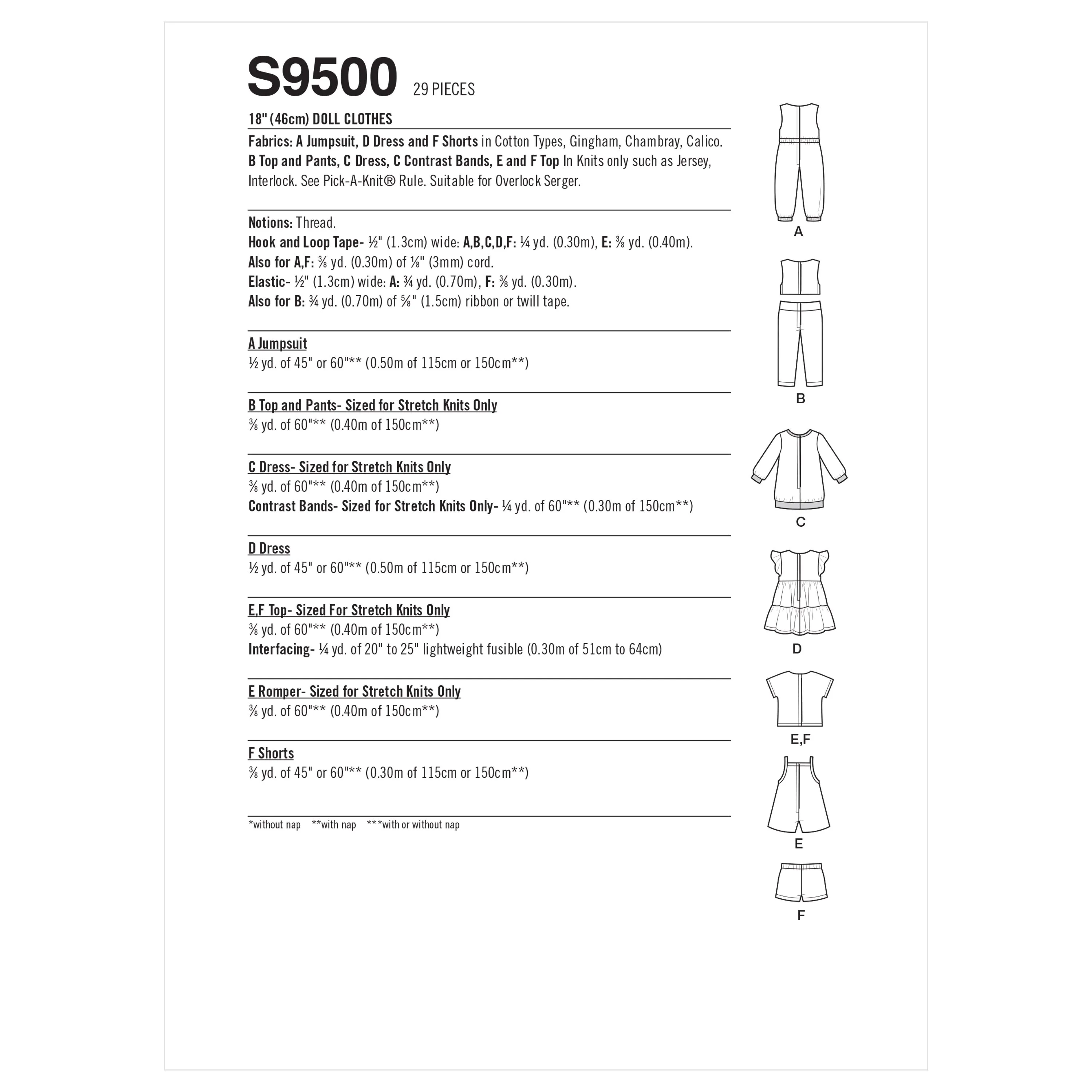 Simplicity Pattern S9500 18" Doll Clothes