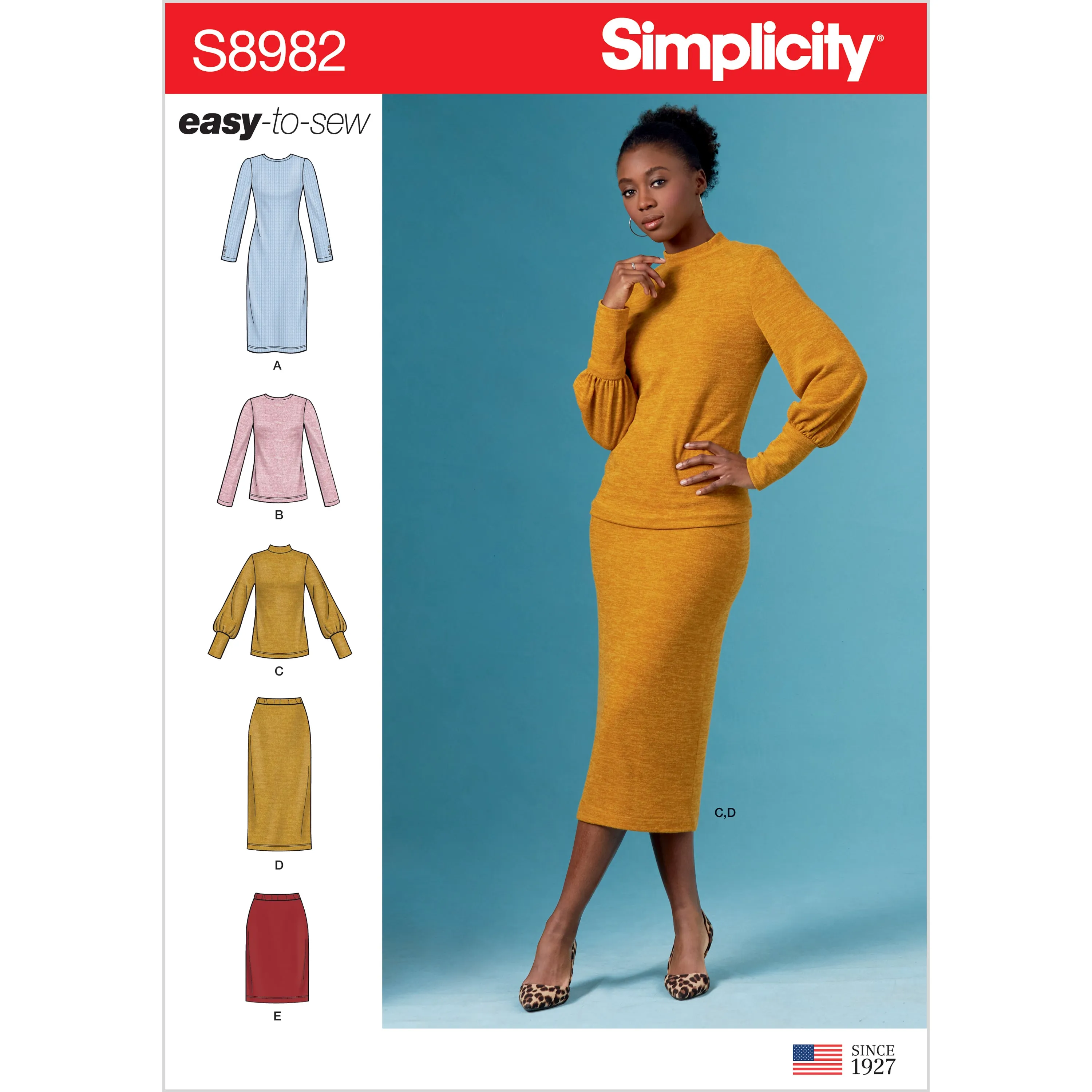 Simplicity Sewing Pattern S8982 Misses' Knit Two Piece Sweater Dress, Tops, Skirts