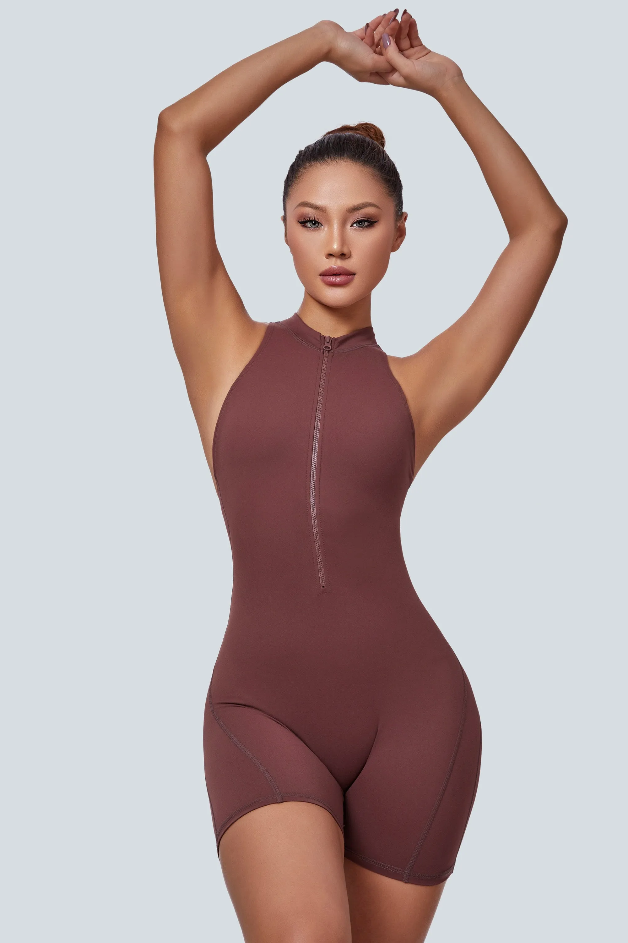 Sleeveless Half-Zip Scrunch Butt Workout Romper