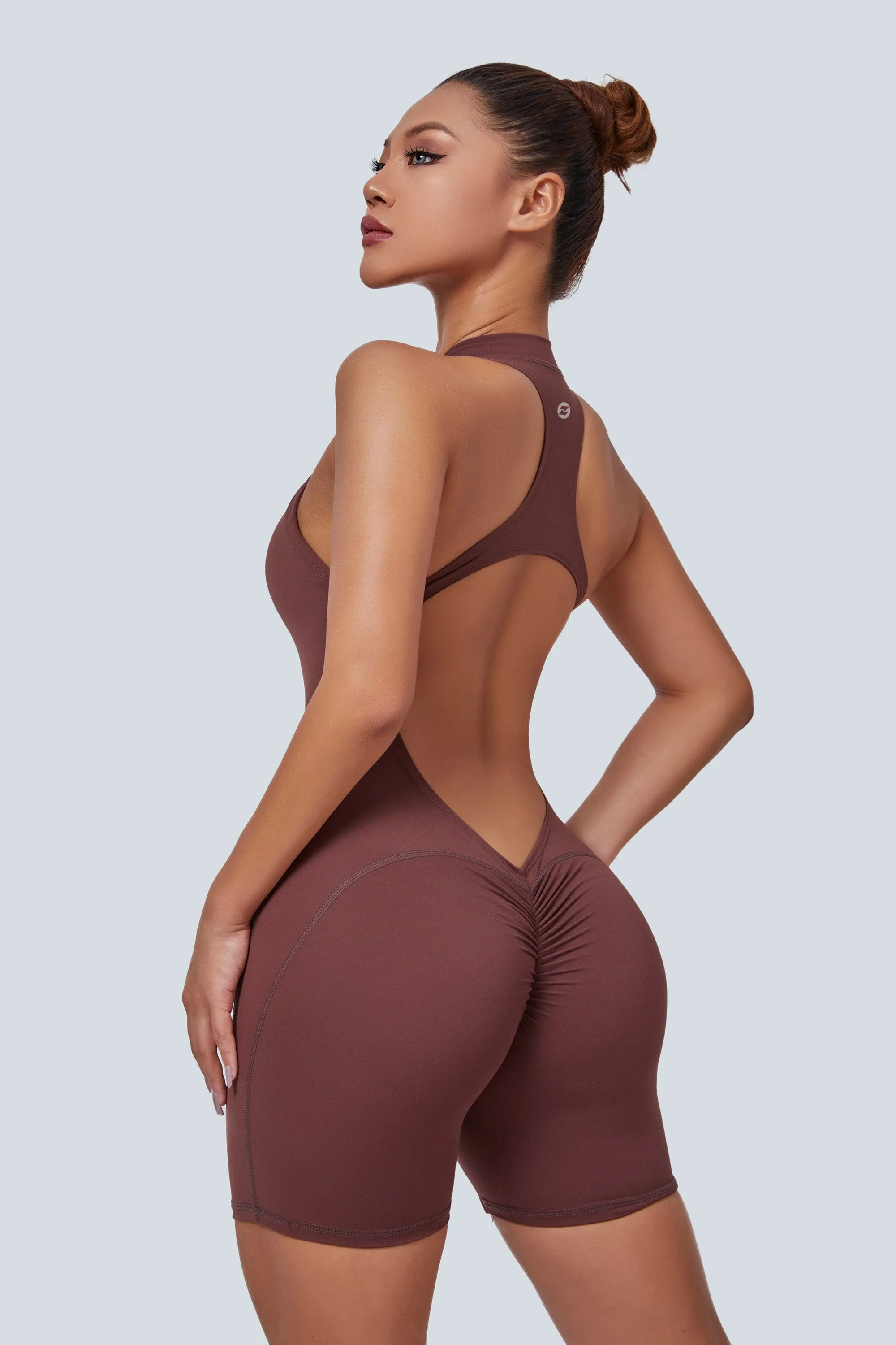 Sleeveless Half-Zip Scrunch Butt Workout Romper