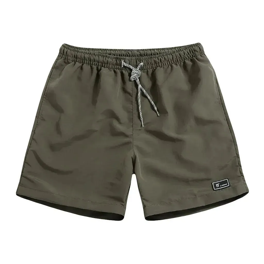 Solid Drawstring Beach Shorts