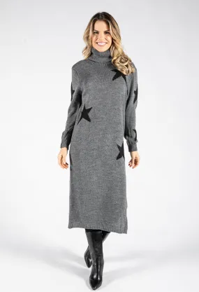 Star Print Roll Neck Knit Jumper Dress