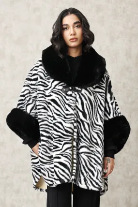 STATEMENT FUR CAPE WITH STRUCTURED COLLAR-ZEBRA