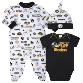 Steelers Baby Boys 3-Piece Bodysuit, Sleep 'N Play, and Cap Set