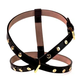 Stud Screw Leather Dog Harness Black Small