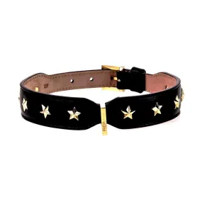 Stud Star Leather Dog Collar Black