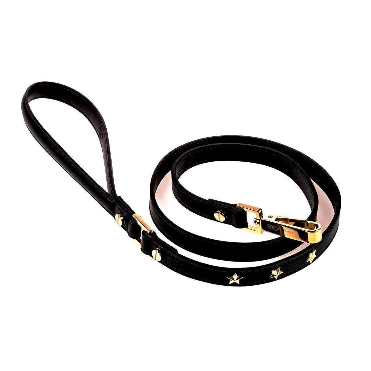 Stud Star Leather Dog Collar Black