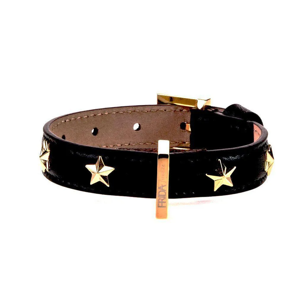 Stud Star Leather Dog Collar Black