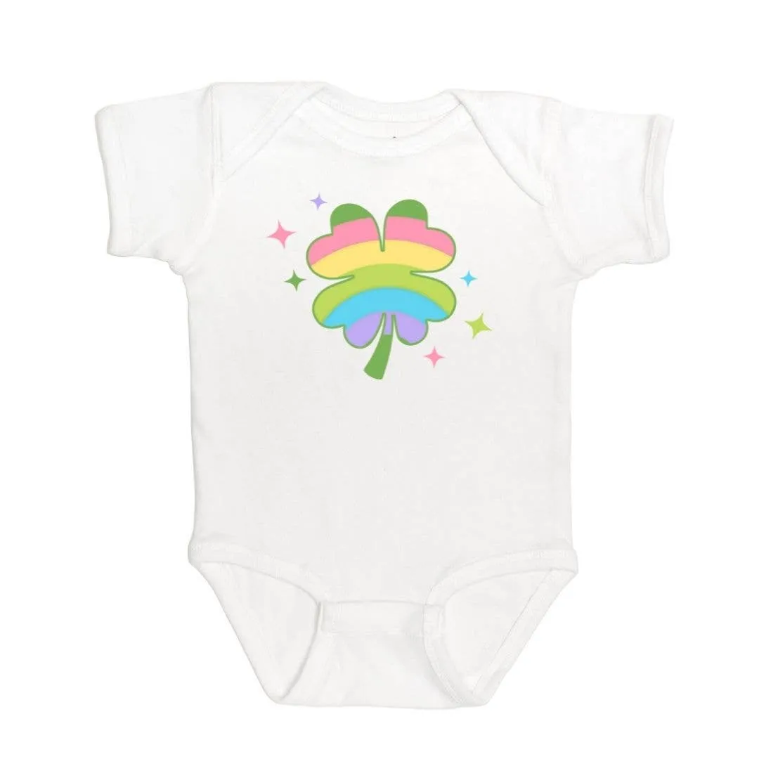 Sweet Wink -Rainbow Clover Short Sleeve Bodysuit - White