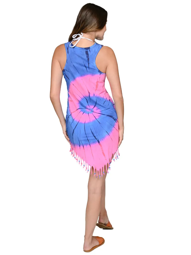 Tie Dye fringe bottom tank dress, in Bright, Pink&Blue, Yellow&Pink dye combinations. Perfect little cover just for you.