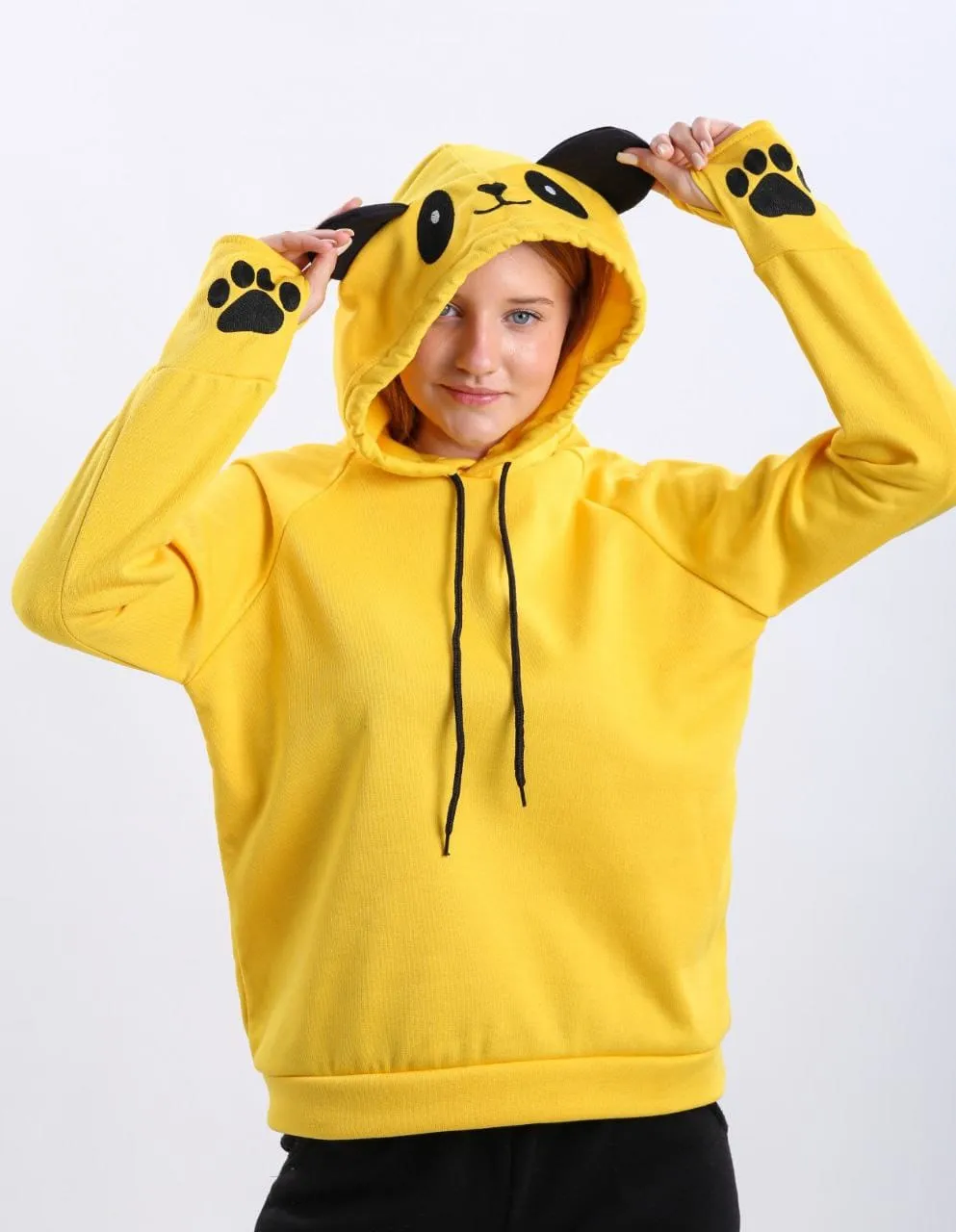 Turkish Cute Panda Hoodie Women Fashion Sweatshirt-Yellow