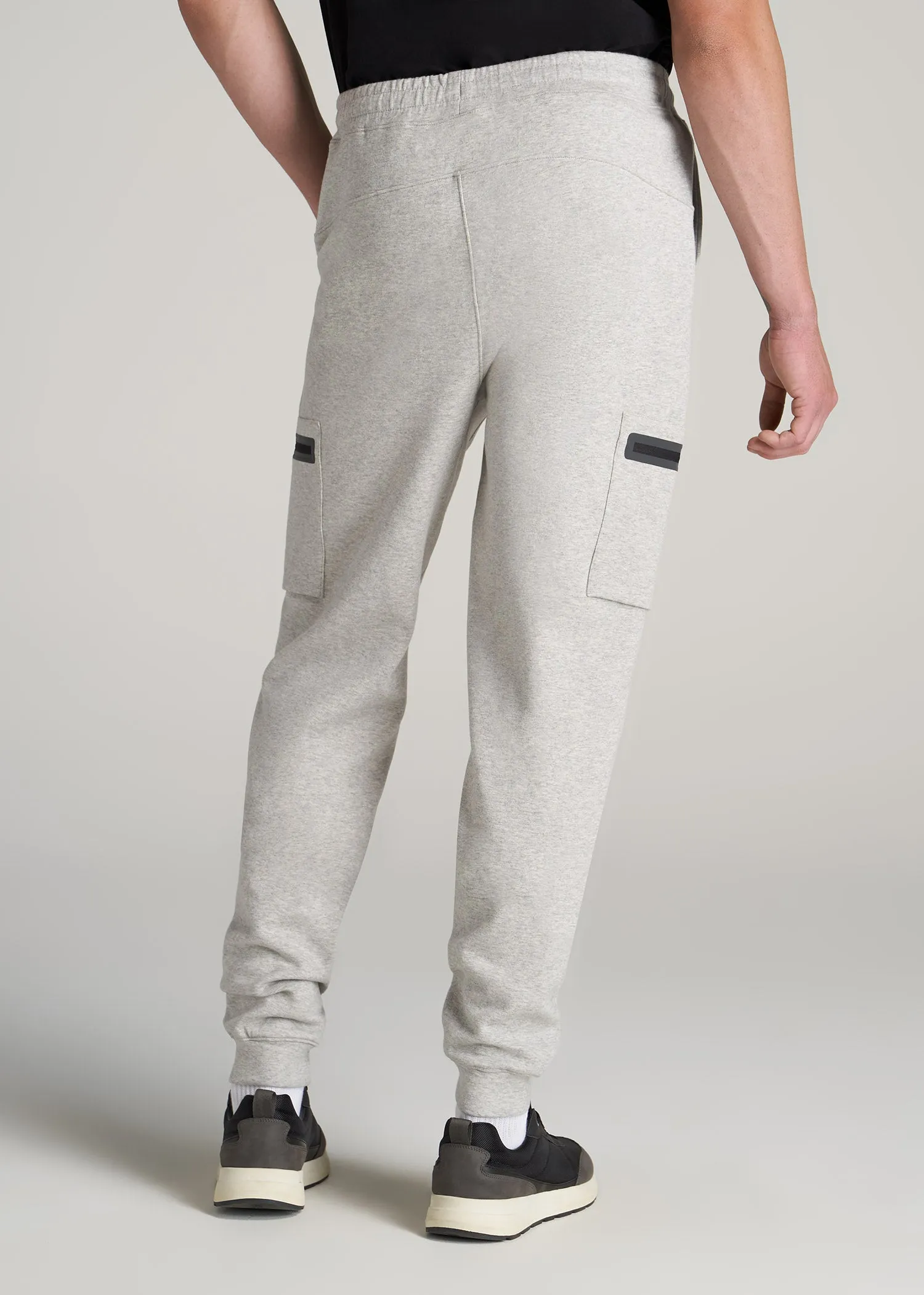 Utility Fleece Cargo Joggers for Tall Men in Grey Mix