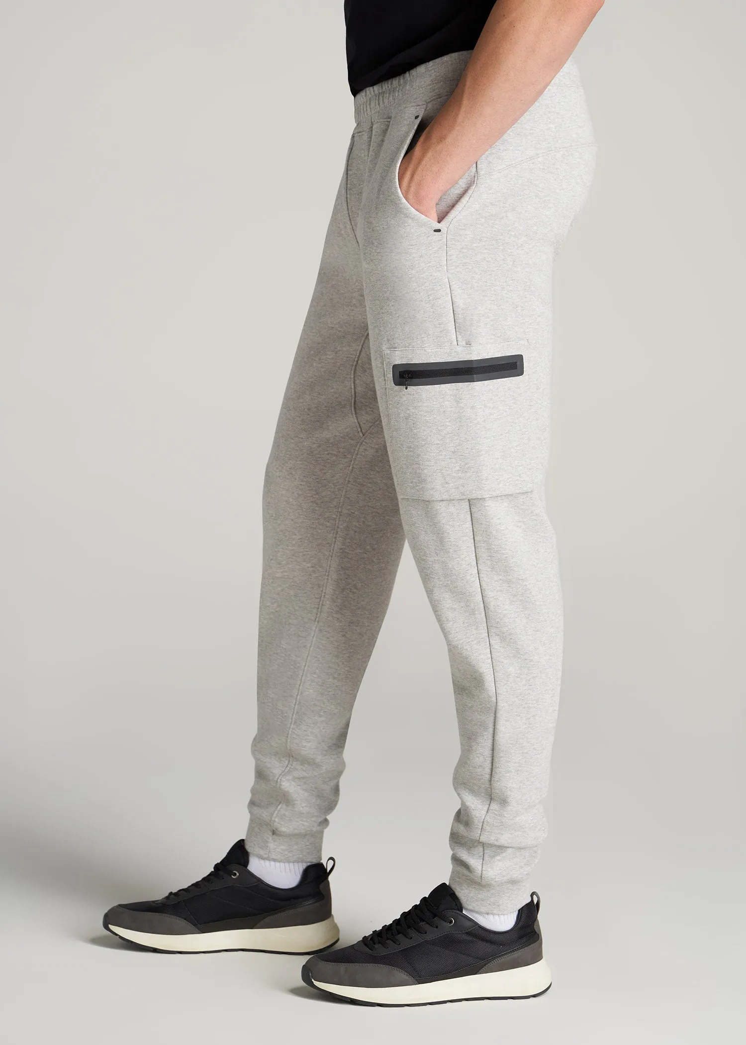 Utility Fleece Cargo Joggers for Tall Men in Grey Mix